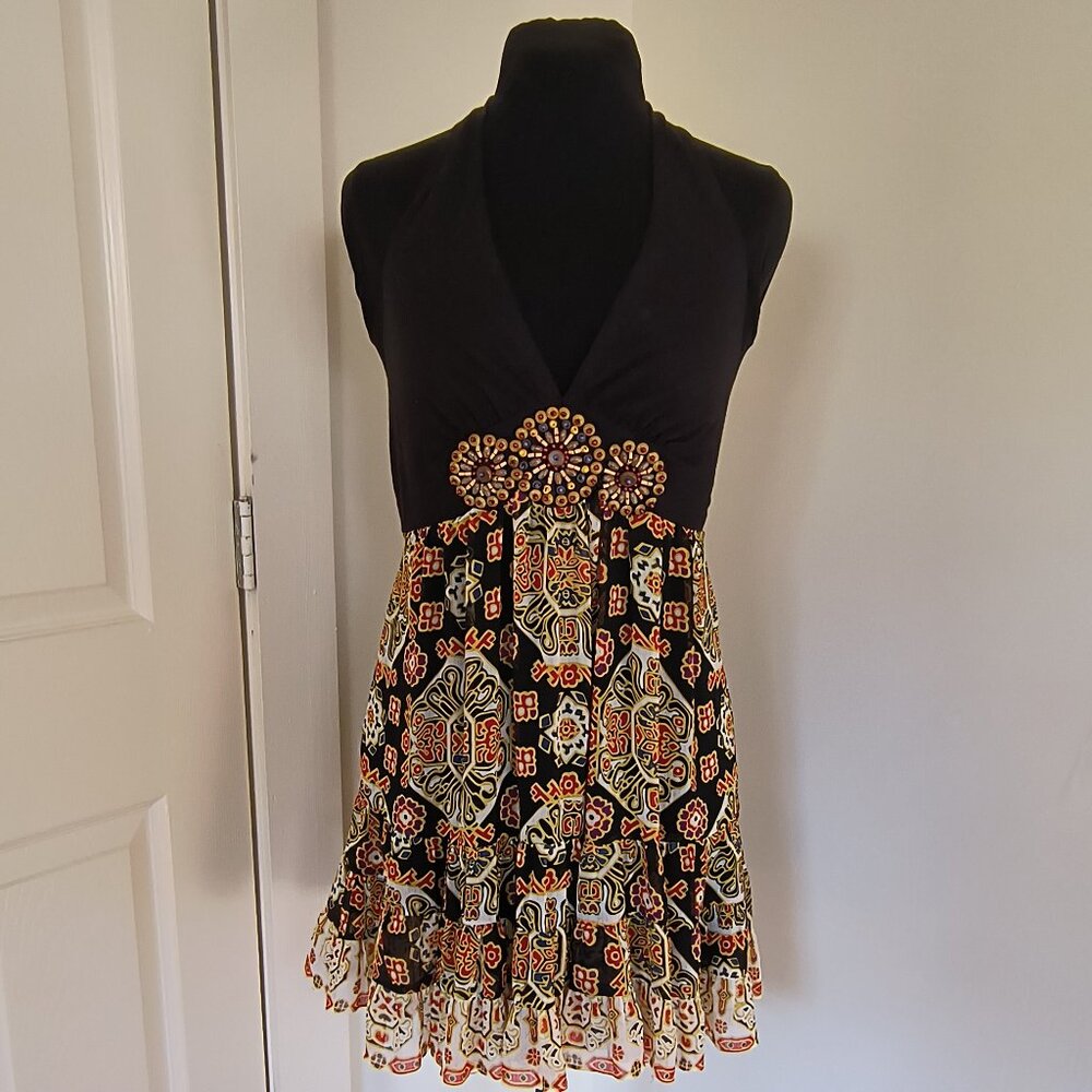 Rampage Mini Multi Color Beaded Halter Dress